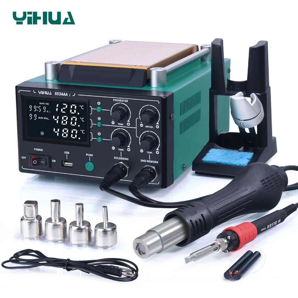 

YIHUA 853AAA-I Screen Sepetator 110W Soldering Iron Hot Air Gun 3 in 1 Repair Tool Set