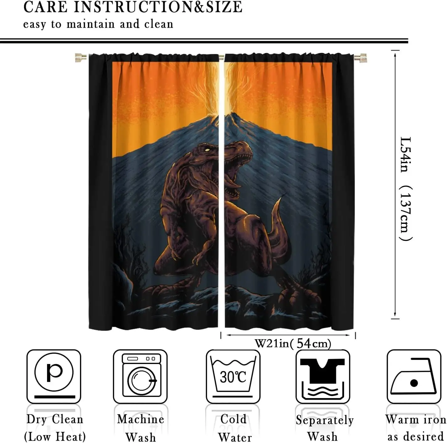 Dinosaur Curtains, Kids Boys Girls Raptors Dinosaurs Cute Space Planet Decorative Theme, Bedroom Living Room Nursery Blackout