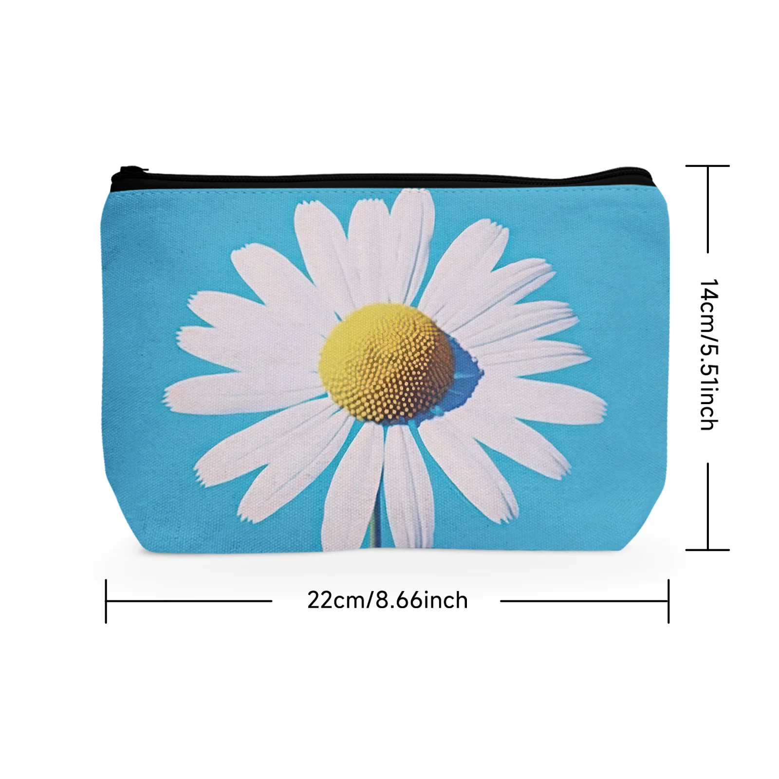 1Pc Simple Daisy Pattern Makeup Bag Blue Background Minimalist Makeup Bag For Best Friend Birthday Graduation Gift