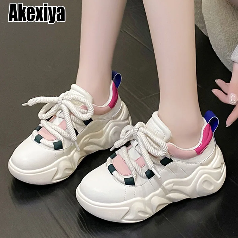 

Thick-soled White Shoes Women's 2023 New Heightened Thick-soled Shoes Leather Color Matching Sports Casual Shoes bc6133