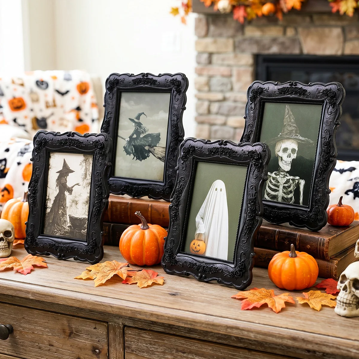 1PC, Halloween Decor, Ghost, Crow, Skull Theme Picture Frame, Resin Picture Frame, Photo Display Stand, Photo Frame