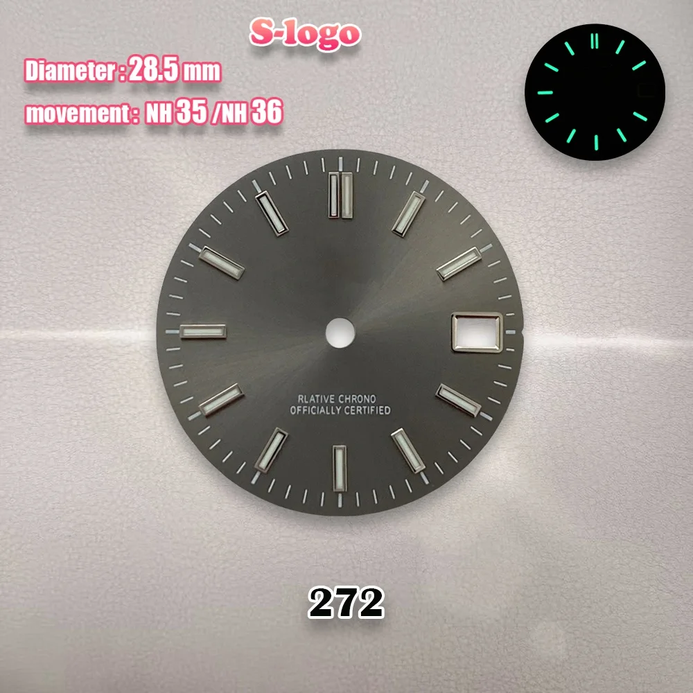 28.5mm S Logo Sunray Dial Fit NH35/NH36/4R/7S Japan Movement Green Luminous Log Watch Modification Accessories Repair tools