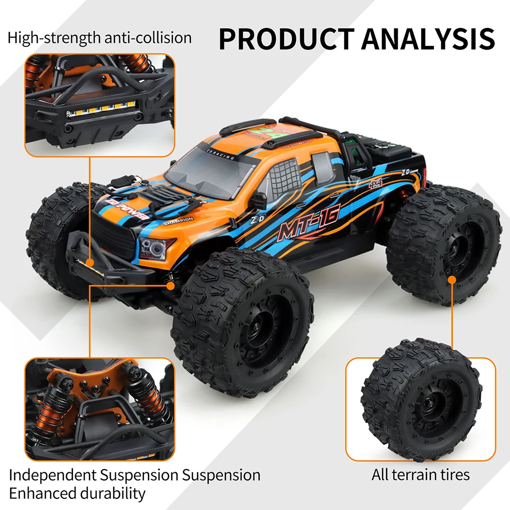 ZD Racing MT-16 RC Car 1:16 4WD 2.4GHZ 4CH 2845 Brushless Motor 80Km/h for Kids Adults