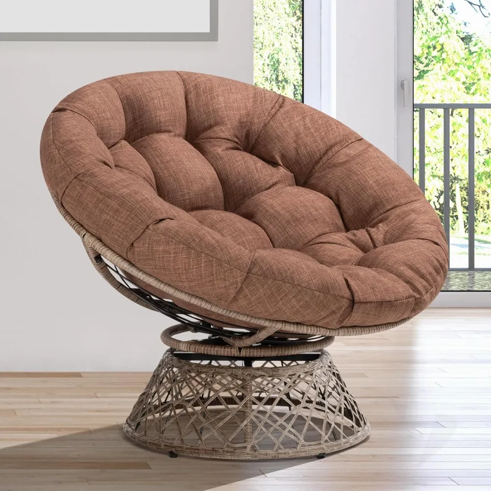 Ergonomischer Papasan-Stuhl aus Korb geflecht mit weichem Stoff kissen mit dicker Dichte, Stahlrahmen mit hoher Kapazität, 360-Grad-Drehgelenk zum Wohnen