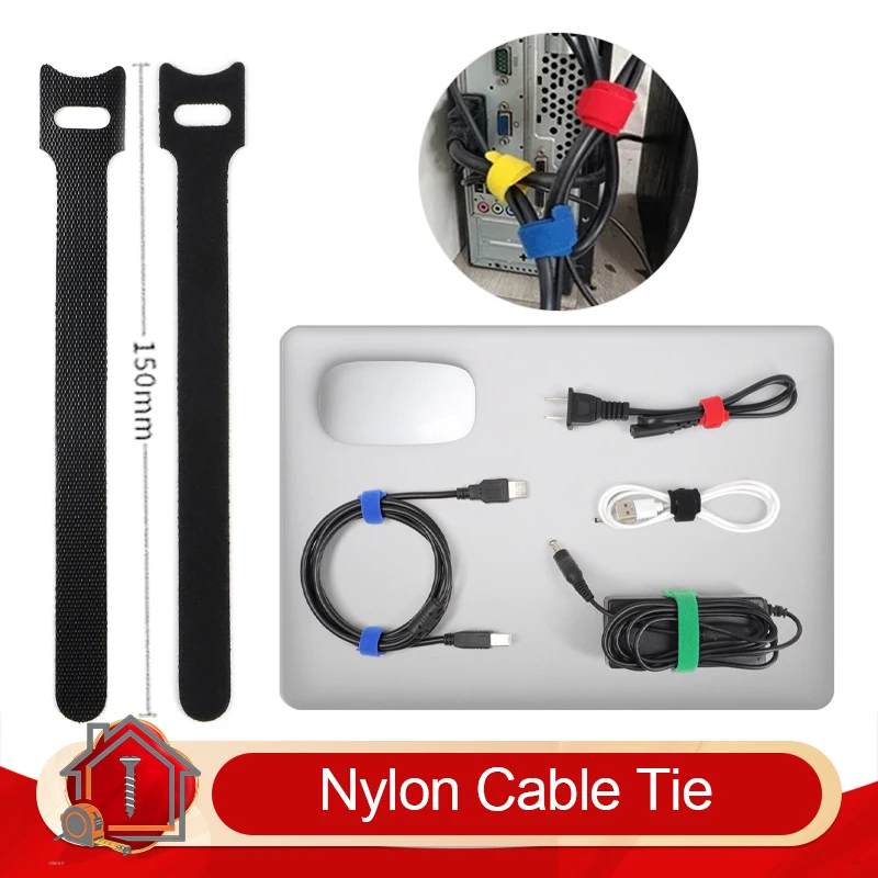 50 - 500 Peças Abraçadeiras de Nylon Tipo T 12x150mm com Fita de Velcro Reutilizável, Fixador Ajustável para Organização de Cabos