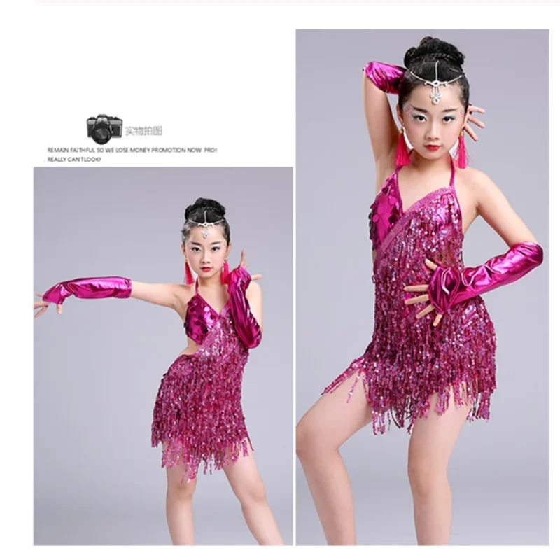 Vestido de baile latino para niñas, sexy, con flecos de lentejuelas, salsa/salón de baile/tango/papá/rumba/samba/vestidos latinos para bailar