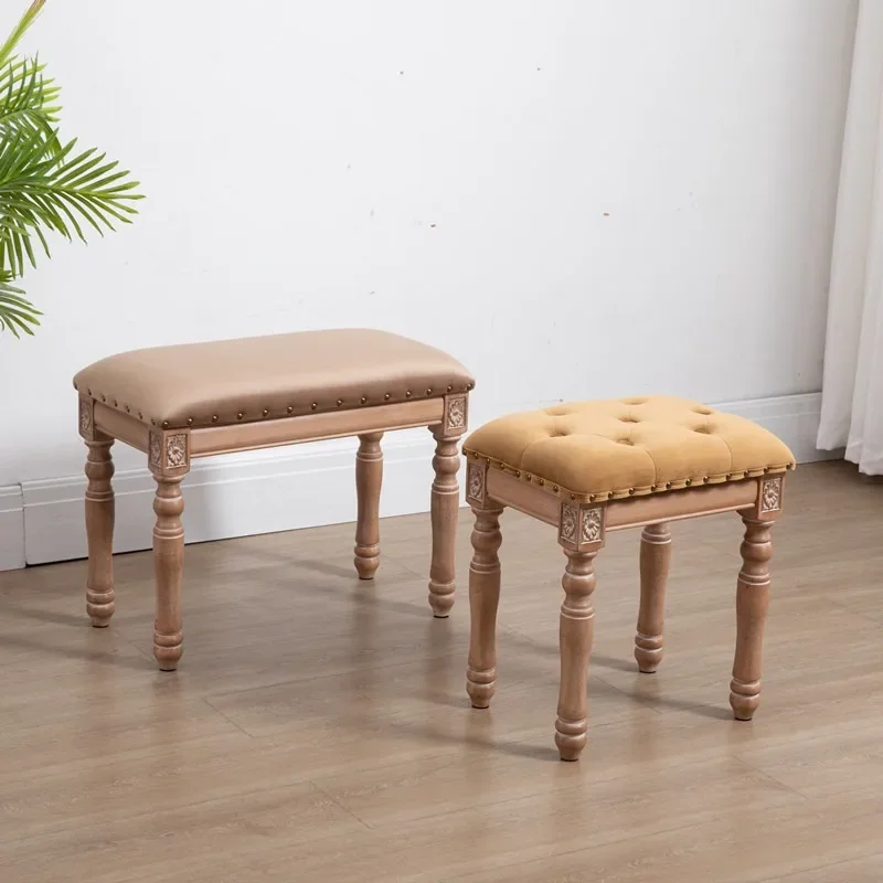#Solid wood carving flower dressing stool American dressing table stool fitting room bench princess stool household door shoe ch
