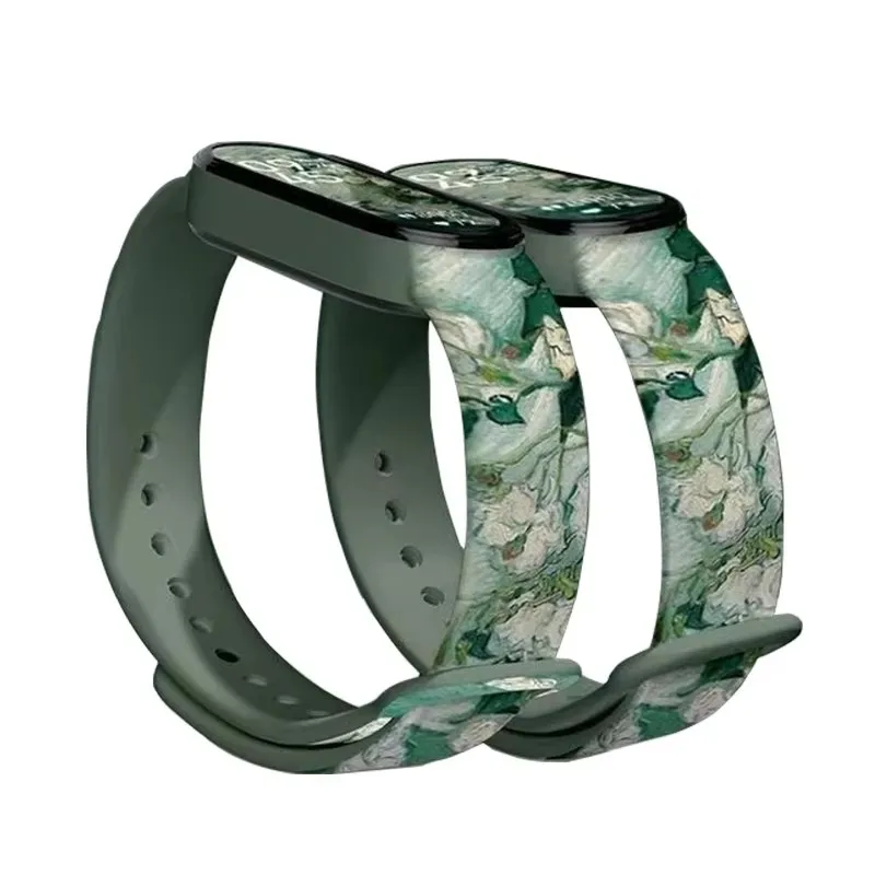 For Mi Band 8 9 Strap Replacement Bracelet for Xiaomi Miband 6 5 4 3 Universal Silicone Wrist Strap Colorful Flowers For MiBand7
