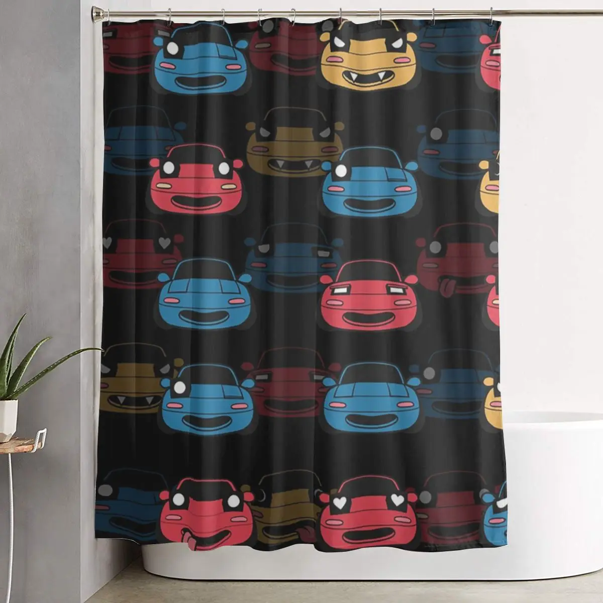 

Cute Miata Face Shower Curtain Bathroom Polyester Waterproof Bath Curtains with Hooks