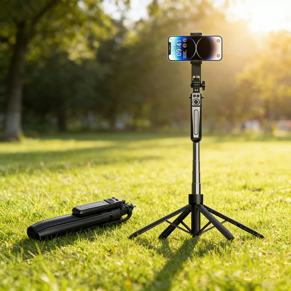 Trípode nuevo de 1.8m para teléfono inteligente, soporte para trípode con disparador Bluetooth, palo selfie inalámbrico con soporte para teléfono.