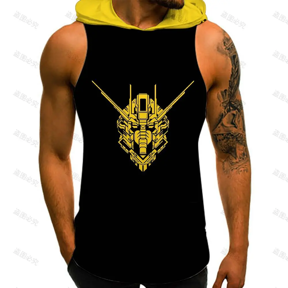 Men's  Hooded Tank Mobile Suit Gundam Hip Hop GYM T-shirts Man Fashion 2023 European Size Streetwear Y2k Tops Basketball New