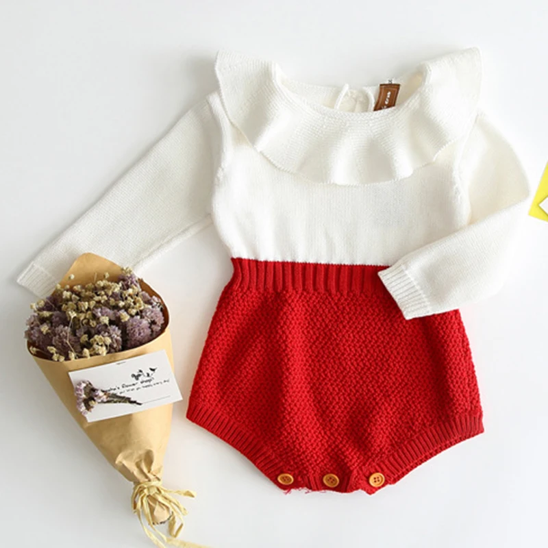 2024 Spring Newborn Knit Clothes Kids Romper Baby Girl Long Sleeve Knitting Romper Girls Patchwork Jumpsuit Clothes AutumnOutfit