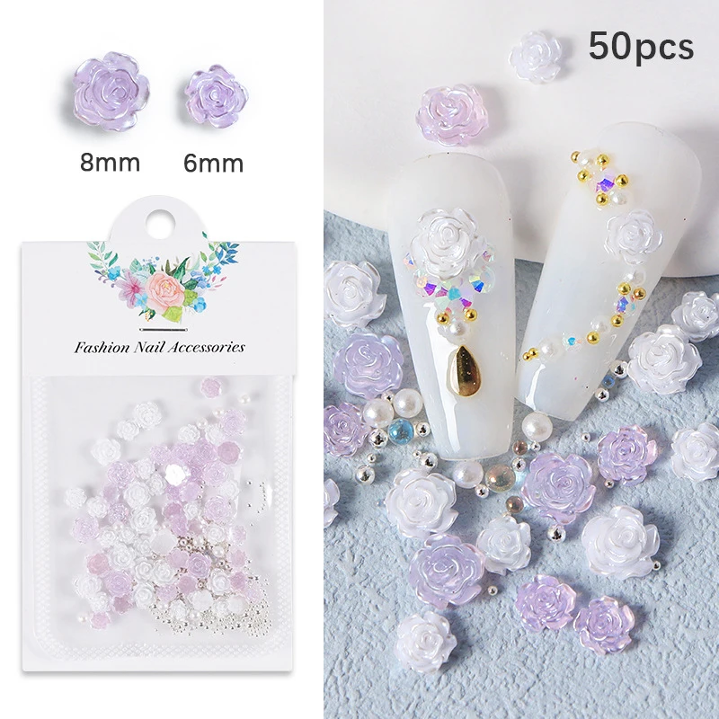 50 Pz/borsa FAI DA TE Unghie Artistiche Decorazione 3D Resina Perlescenti Camelia Con Sfere D'acciaio Perla Manicure Diamante Manicure Design Accesso