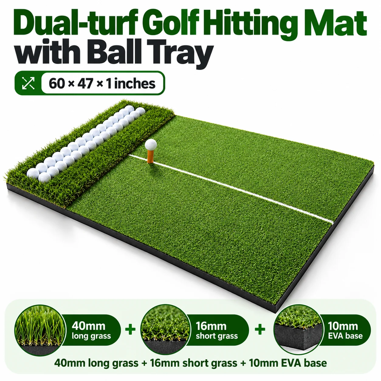 Custom Professional Practice Putting Green Tee Area Durable EVA White Line 10mm Base for Outdoor Swing Training Home Use