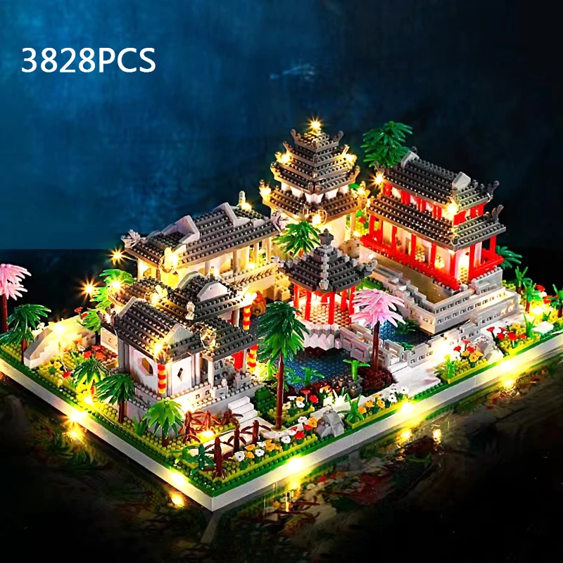 3828PCS China Landscape Garden Building Blocks Street View Traditional Architecture Courtyard Model Micro Bricks Toy For Kids