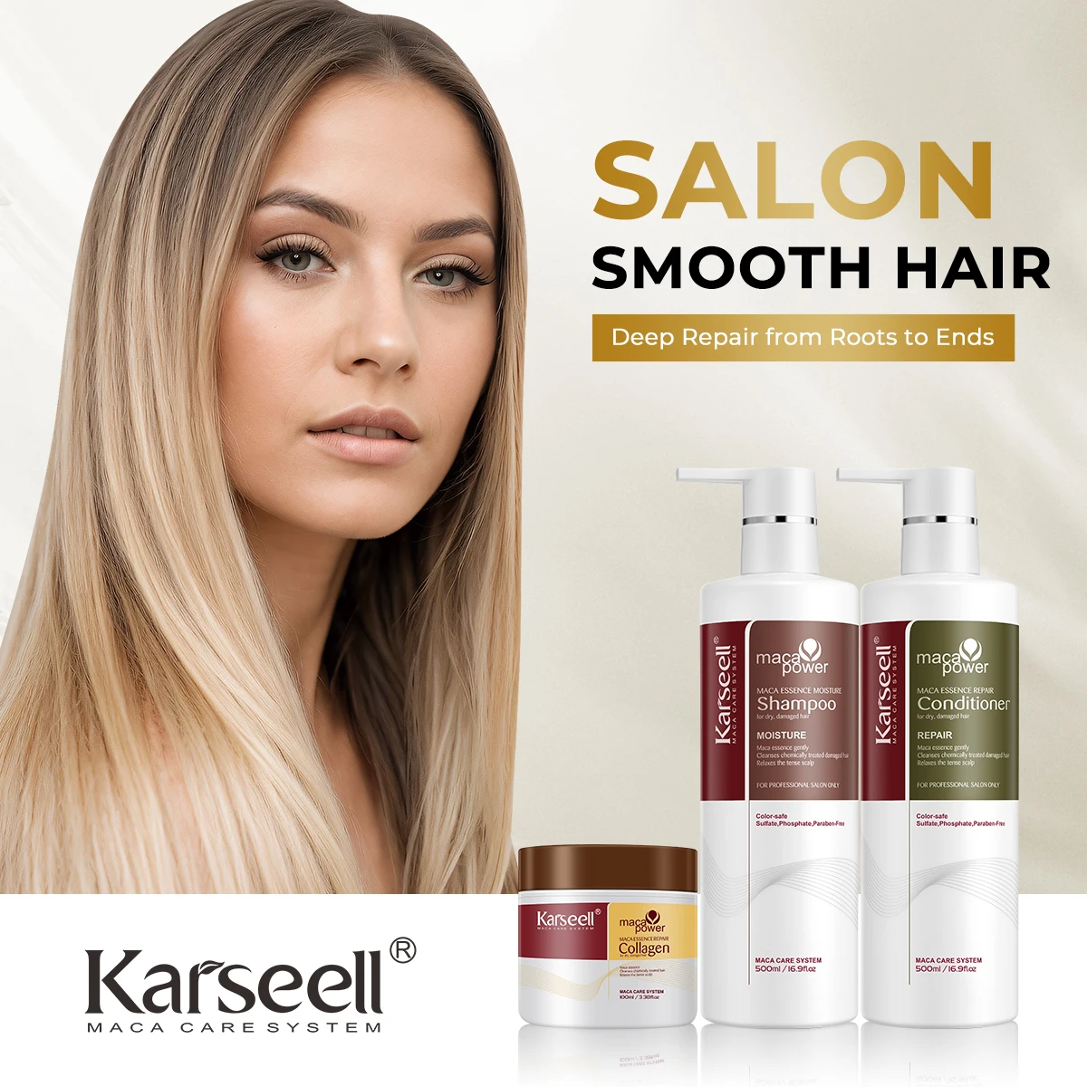 

Karseell 3pcs Set Collagen Hair Mask 100ml & Shampoo & Conditioner Set for Dry And Damaged Hair Suitable for All Hair Types
