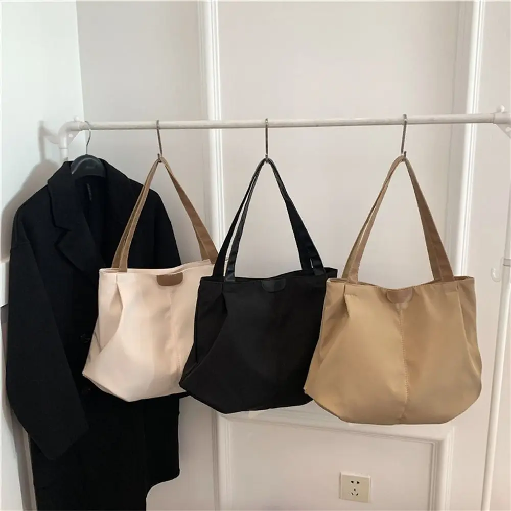 Solid Colour Women Canvas Shoulder Bags Reusable Lightweight Waterproof Handbag Shopper Bag Large Capacity Handbags