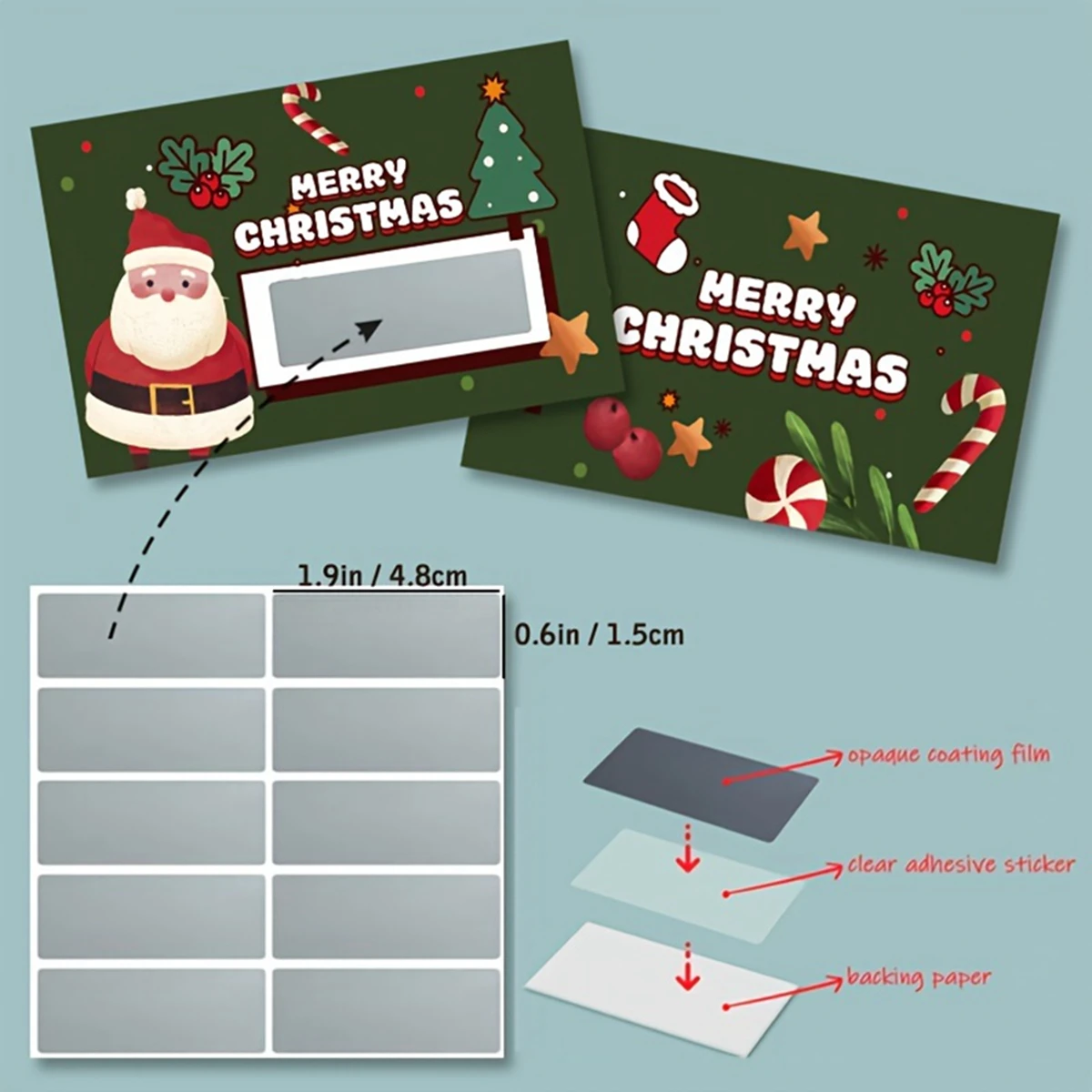 50/30 Weihnachtskratzkarten mit Weihnachtsmann und Bäumen – DIY-Feiertagsgeschenk-Gutscheine, Partyspielpreise, Lucky Scratch-Off Stick