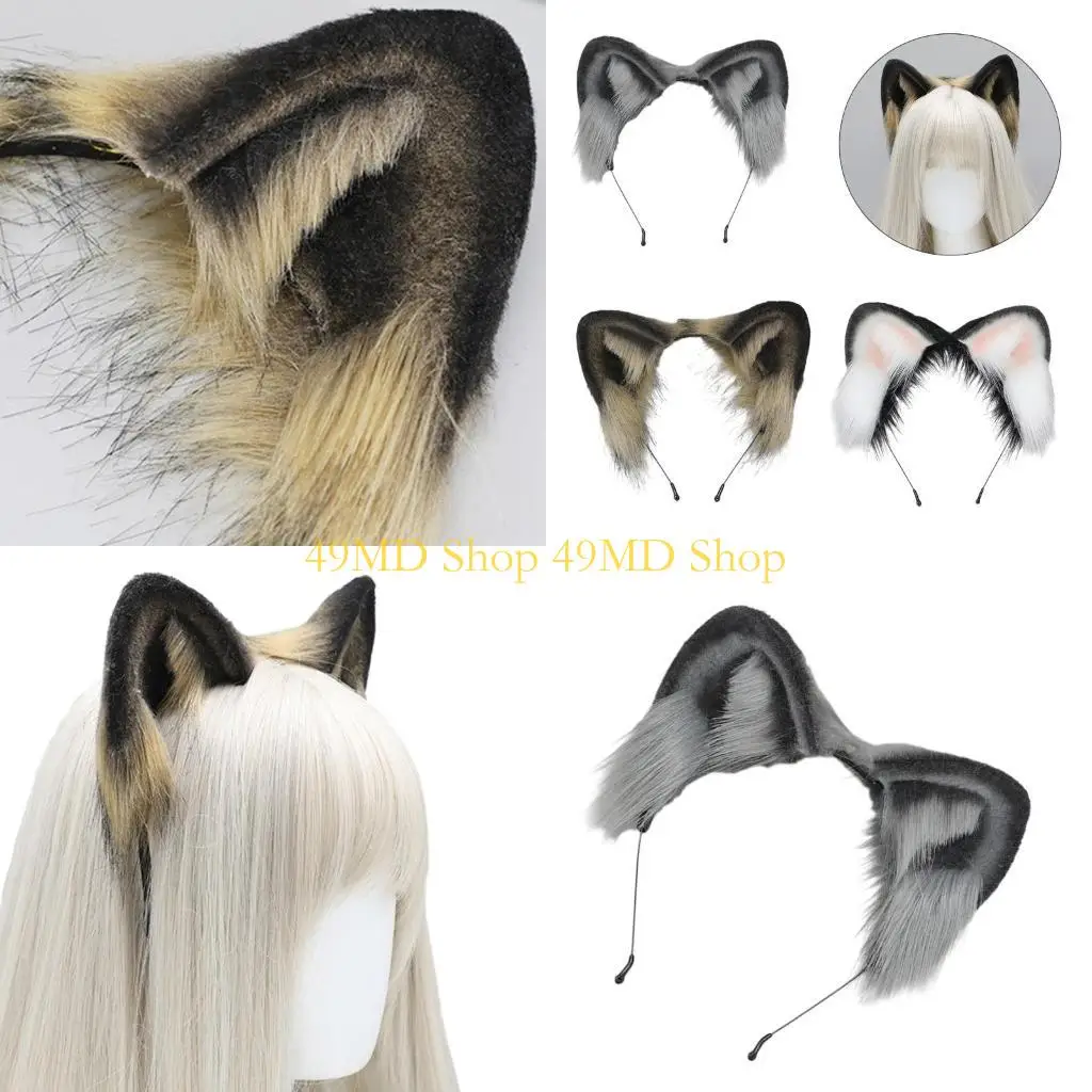 

49MD Adult Teens Cosplay Ear Headband Plush Hair Hoop Makeup Live Broadcast Music Festivals Party Headpieces