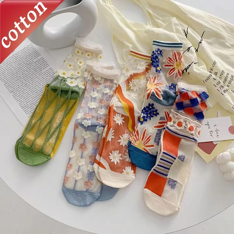 Damensocken mit japanischen Blumen, japanische Retro-Spitze, Sommer, dünne, atmungsaktive Netzsocken, bequeme, hochwertige Baumwollsocken für Mädchen