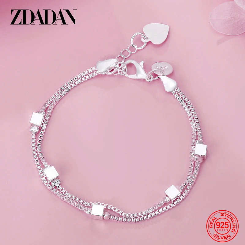 

ZDADAN 925 Silver Square Box Chain Bracelets For Women Fashion Wedding Jewelry