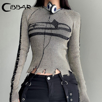 CIBBAR Vintage Ripped Stitched Sweater Pullovers Harajuku Print Full Sleeve Jumpers for Women Autumn Winter Knitwears Streetwear