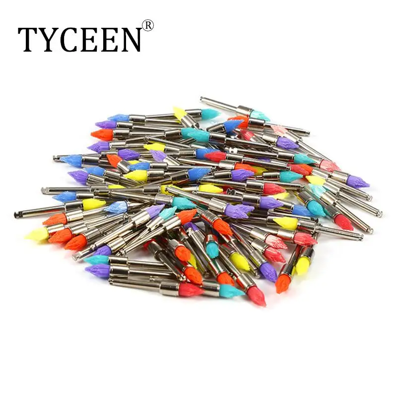 100pcs Dental Color Pointed head Nylon Polishing Prophy Brushes Dental Polishing Cup for Contra Angle Disposable White Polisher