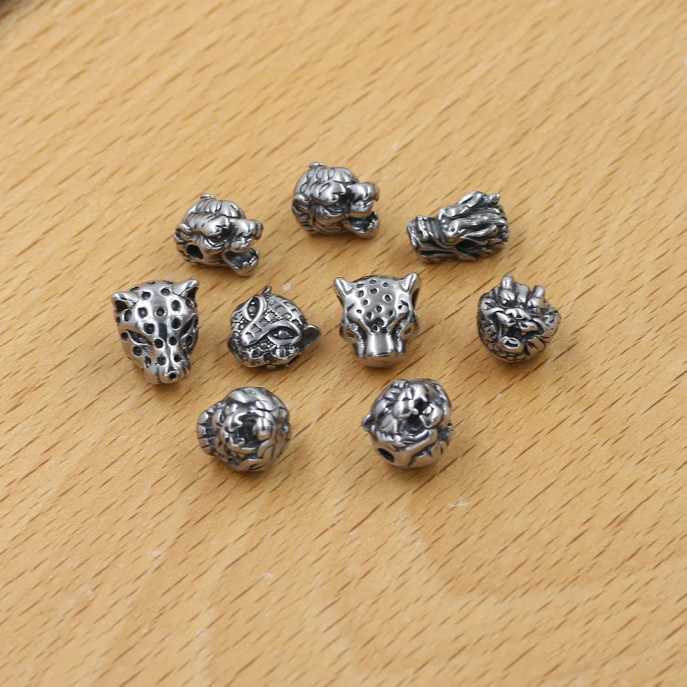 Small Hole 316l Stainless Steel Vintage Wolf Lion Leopard Animal Head Beads Charms For Charm Bracelet DIY Jewelry Making