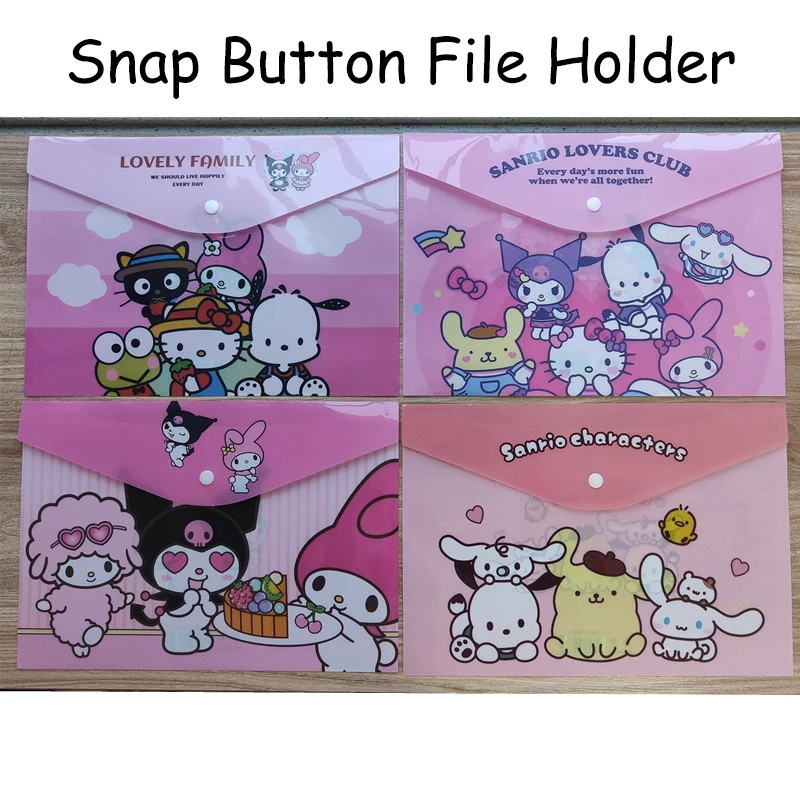 

4pcs Sanrio My Melody Cinnamoroll A4 PVC File Holder Kawaii Snap Button Document Storage Bag Envelope Folders School Stationery