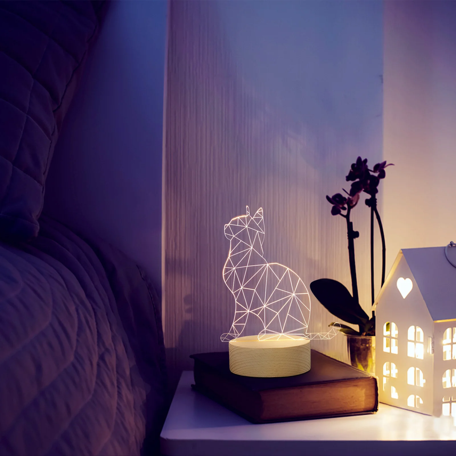 مصباح قطة ثلاثي الأبعاد فريد من نوعه، ضوء سطح المكتب LED للديكور الداخلي، تأثير إضاءة مريح، تصميم كرتوني، ضوء ليلي ثلاثي الأبعاد #5