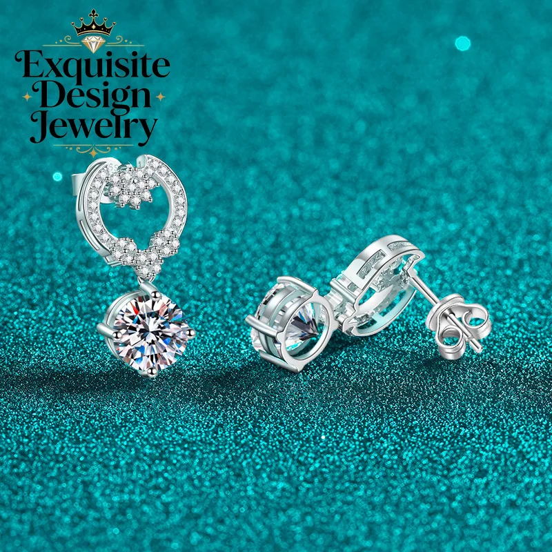 Exquisite Platinum PT950 Dazzling 4-carat Moissanite Stud Earrings, Personalized Trendy Diamond-studded Tassel Earrings