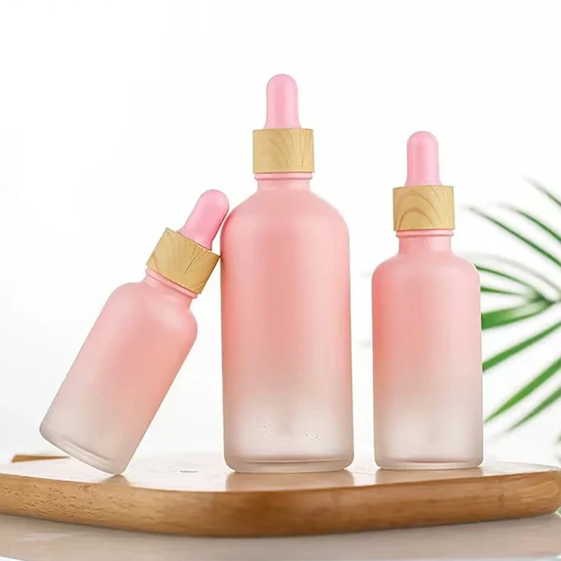 Bouteille en verre dépoli rose avec pipent compte-gouttes, huile essentielle rose HI, bouteille d'emballage d'essence cosmétique, 5 ml, 10 ml, 15/20 ml