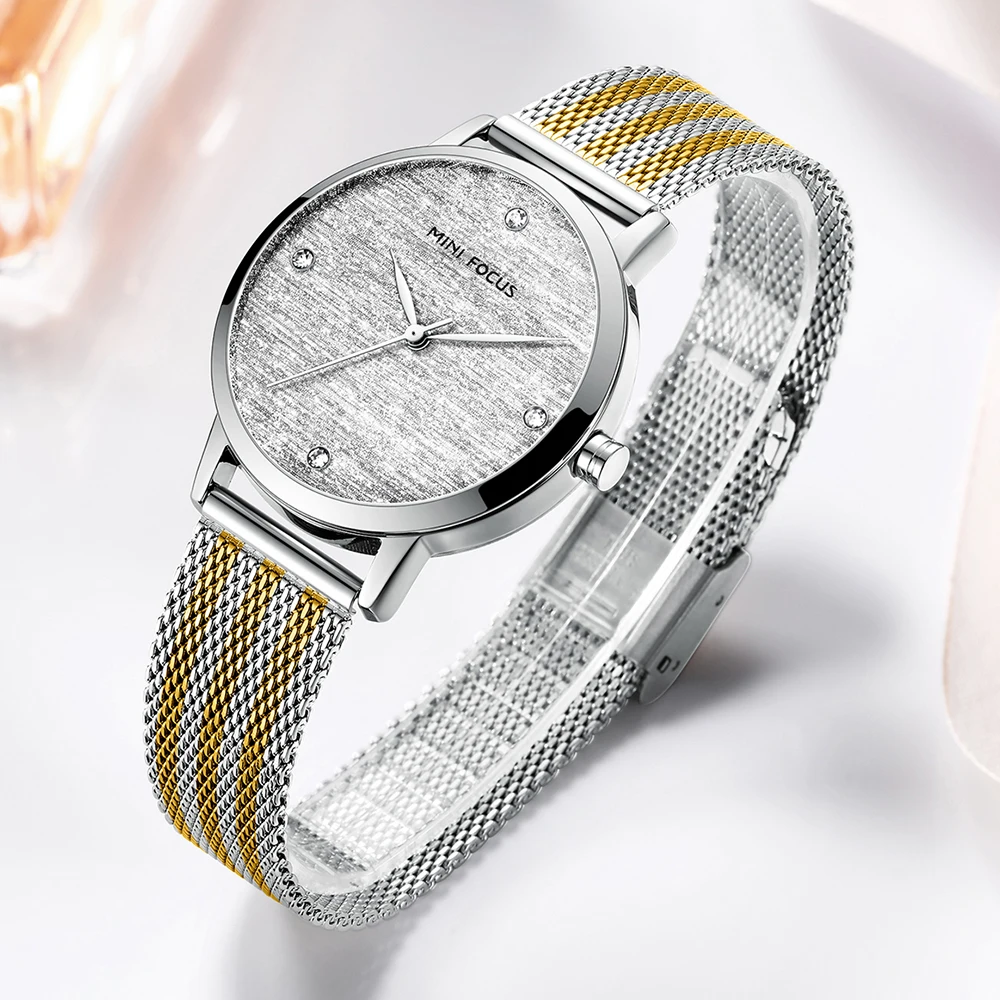 MINI FOCUS Luxury Women's Watch Japanese Quartz Movement Wrist Watches Elegant Milanese Mesh Band  Minimalist Dress Watch 0329L