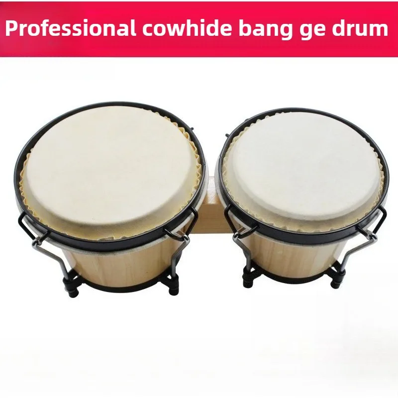 

Wood Bongo Drum Natural Color/Red 6 Inch and 7inch Buffalo Skin Patch. Black Hoops Chrome Tensioners，percussion Instrument
