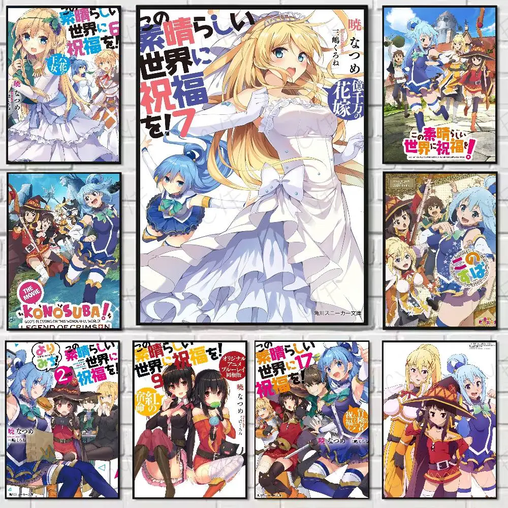 

Anime Konosuba Manga Poster Sticker Vintage Movie Posters Print Waterproof Wall Art For Living Room Bedroom Home Decor