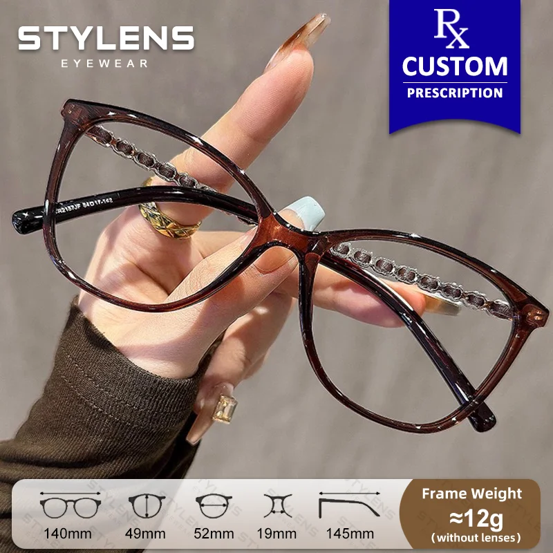 STYLENS Nouvelle conception de lunettes de vue anti-reflets pour femmes, lunettes anti-lumière bleue œil de chat, lunettes de myopie, lunettes progressives personnalisées