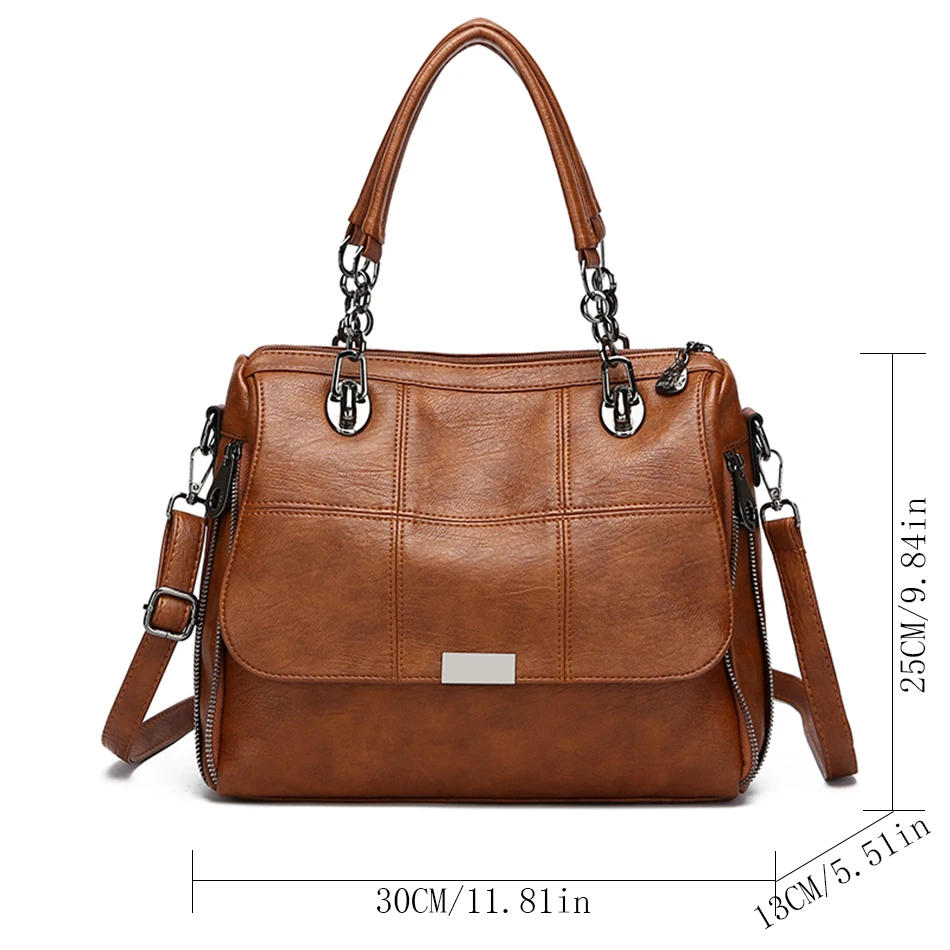 Solid Color Ladies Handbag Women\'s Shoulder Crossbody Bag Large Capacity PU Leather Casual Tote Travel Handbag Boston Female Bag