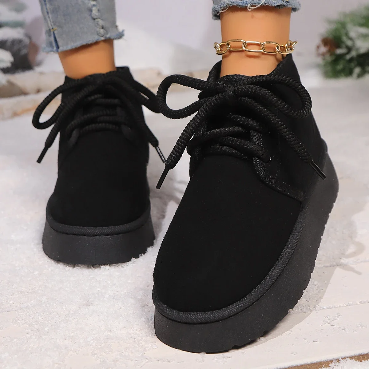 Women Boots Winter Short Plush Warm Lace Up Snow Boots Women Fashion Casual Flat and Platform Shoes for Women Botas De Mujer