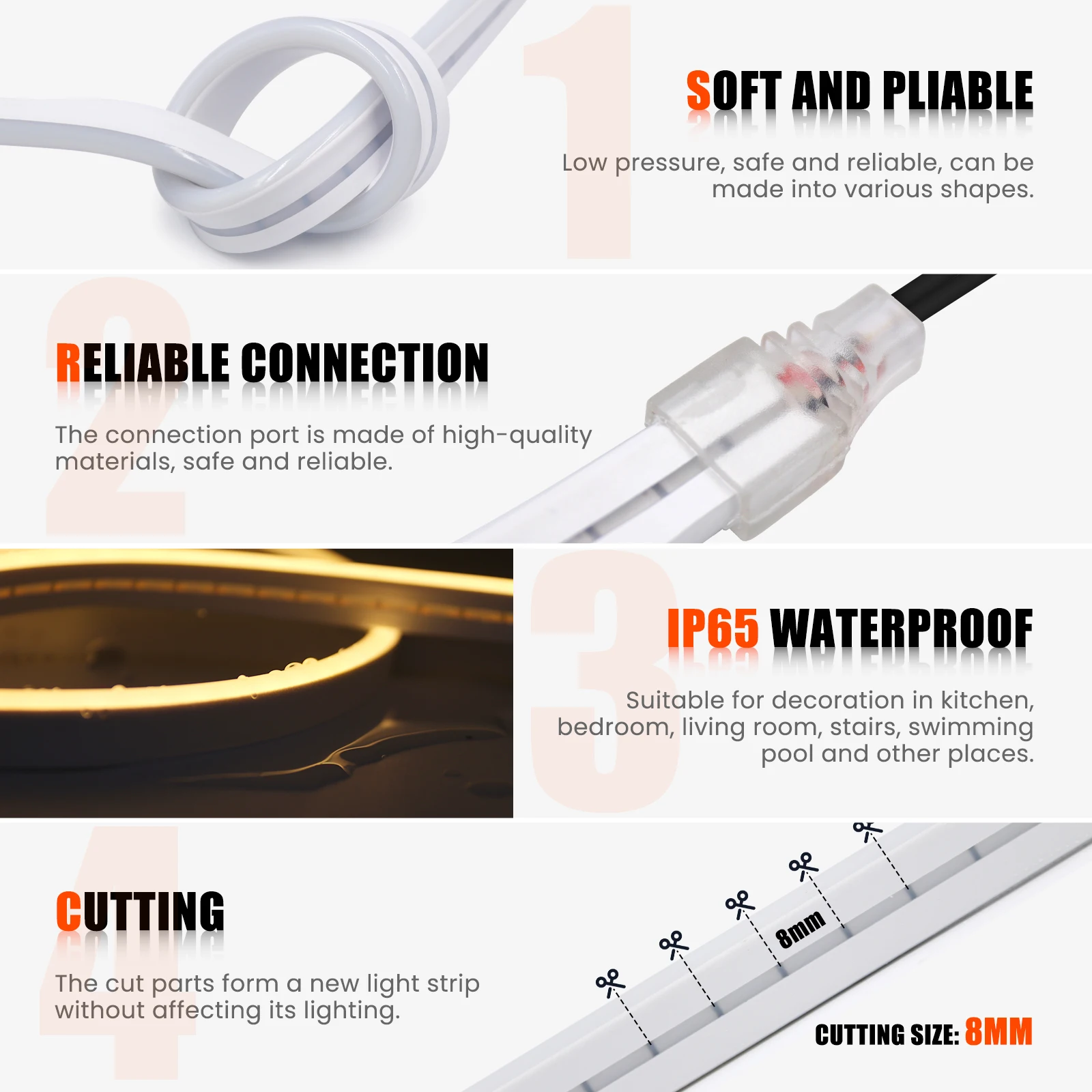 Imagem -05 - Tira Conduzida Luz de Néon 2835 120leds m Fita de Luz Flexível com dc Usb 2pin Dimmer Interruptor Liga Desliga Controle Solar para Decoração de Casa 3m 5v