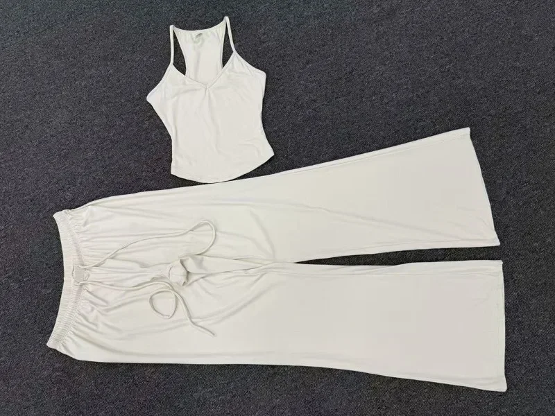 Women's Yoga Set Sports Training Beautiful Back Strap Vest Suits Firness Workout Butt‑lifting High Waist Flared Leggings Sets