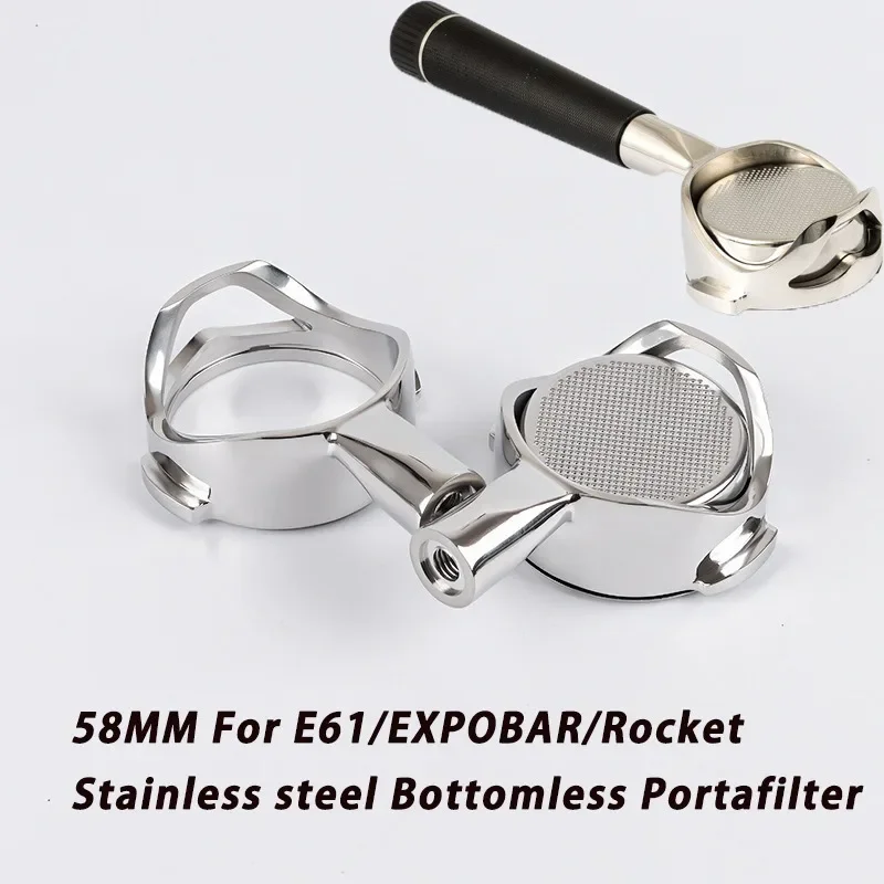 58mm Bottomless Hollow Portafilter for E61/EXPOBAR/Rocket/Gemilai Universal Stainless Steel Espresso Machine Refit Filter