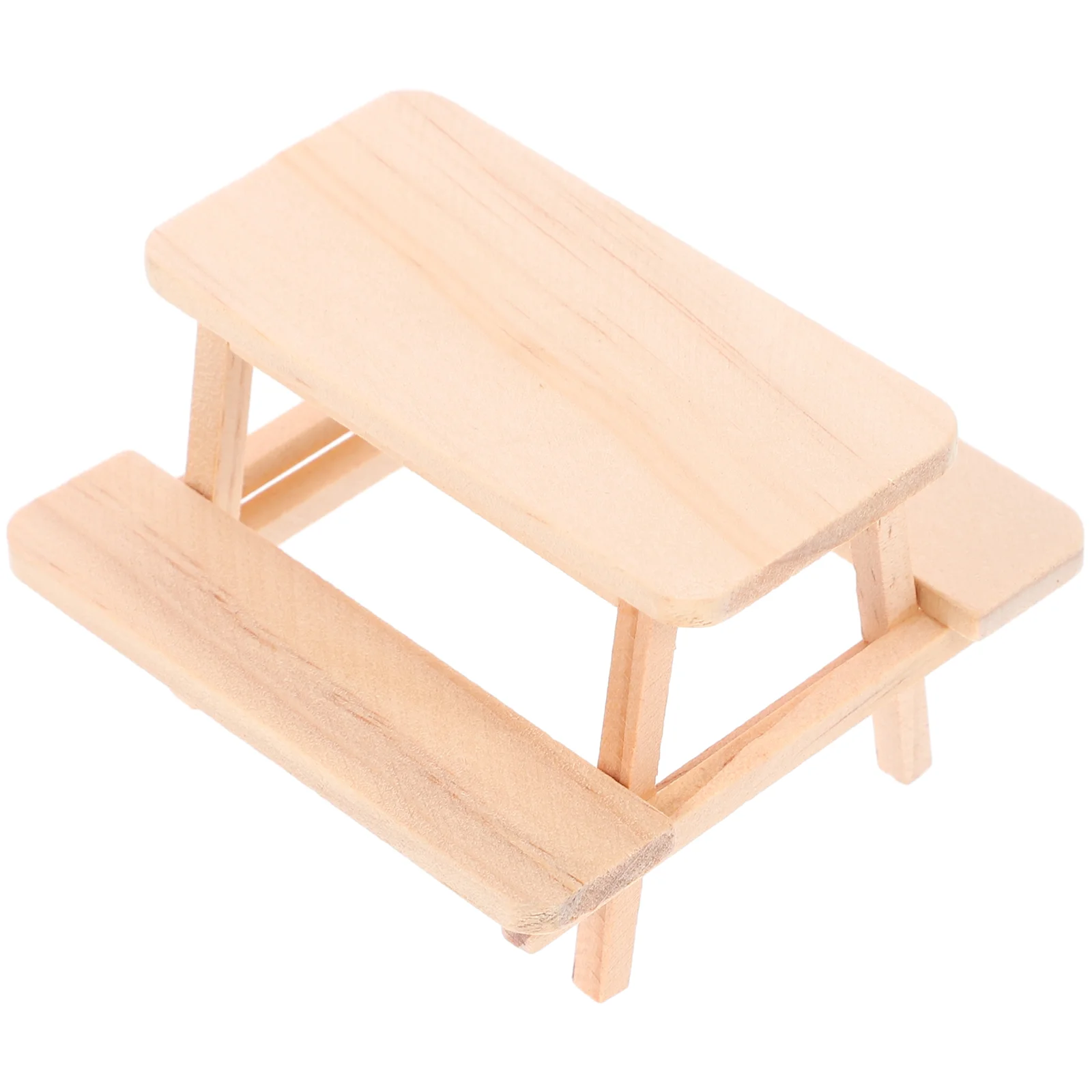 House One Piece Table Outdoor and Chairs Mini Picnic Prop Dining Miniature Wood Model Wooden