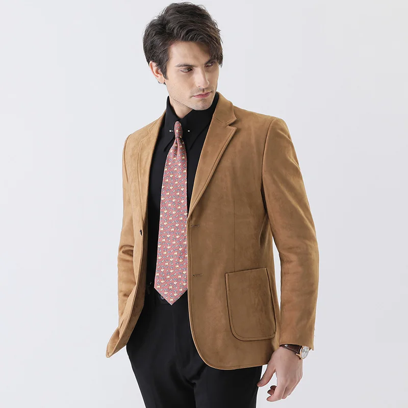 

2024High Quality Stylish and Handsome All-matching Deerskin Velvet Suit for Men Thickened Warm Business Casual Crisp Suit Jacket