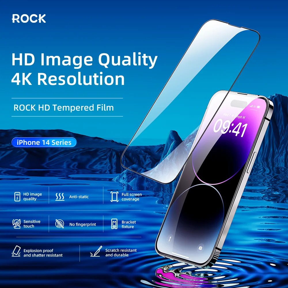 ROCK 2pcs/pack Screen Protector for iPhone 14 Pro Max Glass Film Full Cover Tempered Glass for iPhone 14 Plus Protective Screen