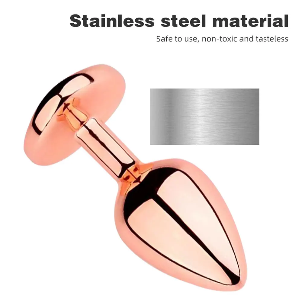 Rose gold pink Heart shape Crystal Metal anal beads butt plug  Prostate Massager Adult Gay Products sex toy for female male