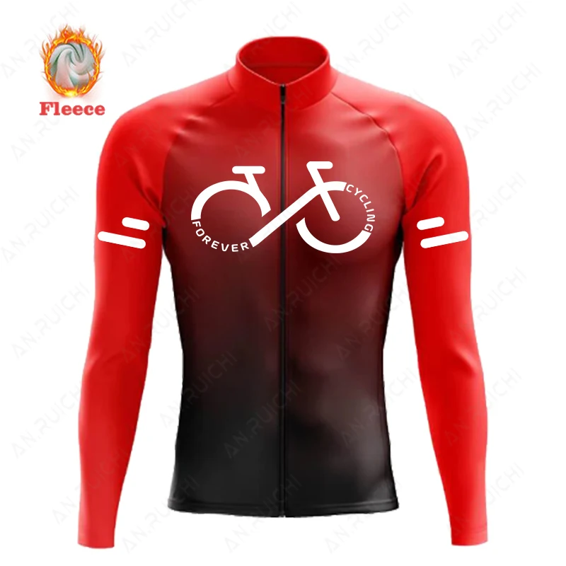 Gradient Color Series Cycling Jersey 2023 Winter Mens Long Sleeve MTB Bike Cycling Uniform Thermal Fleece Road Bicycle Clothing