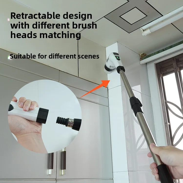 فرشاة تنظيف كهربائية لاسلكية متعددة الوظائف منزلية ذات مقبض طويل، فرشاة أوتوماتيكية عالية الطاقة لأرضية الحمام والمرحاض