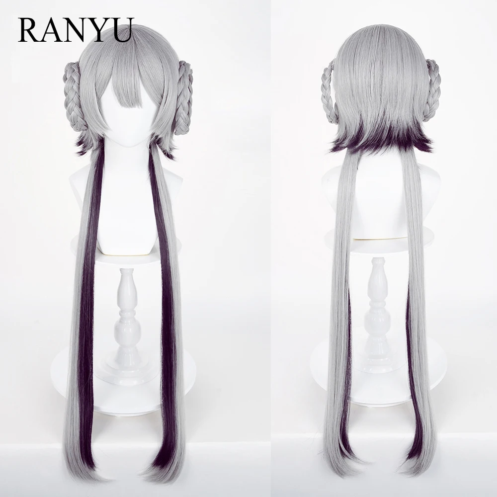 

Grey Ombre Purple Synthetic Wigs with Bangs Anime Game Cosplay Long Straight Fluffy Wig Heat Resistant for Daily Party