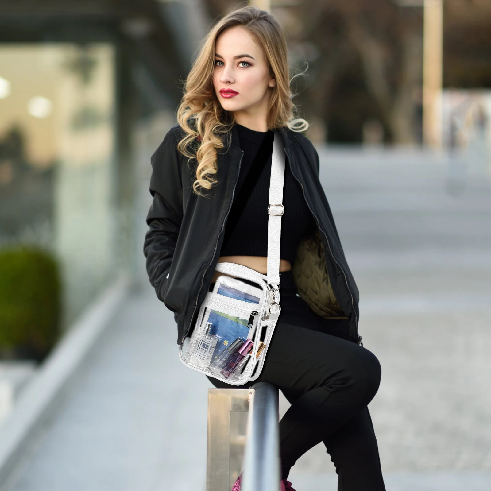 

2Pcs Clear Shoulder Bags Adjustable Zipper Closure Clear Purse for Stadium Concert Travel Crossbody Tote Bag Concert Bag