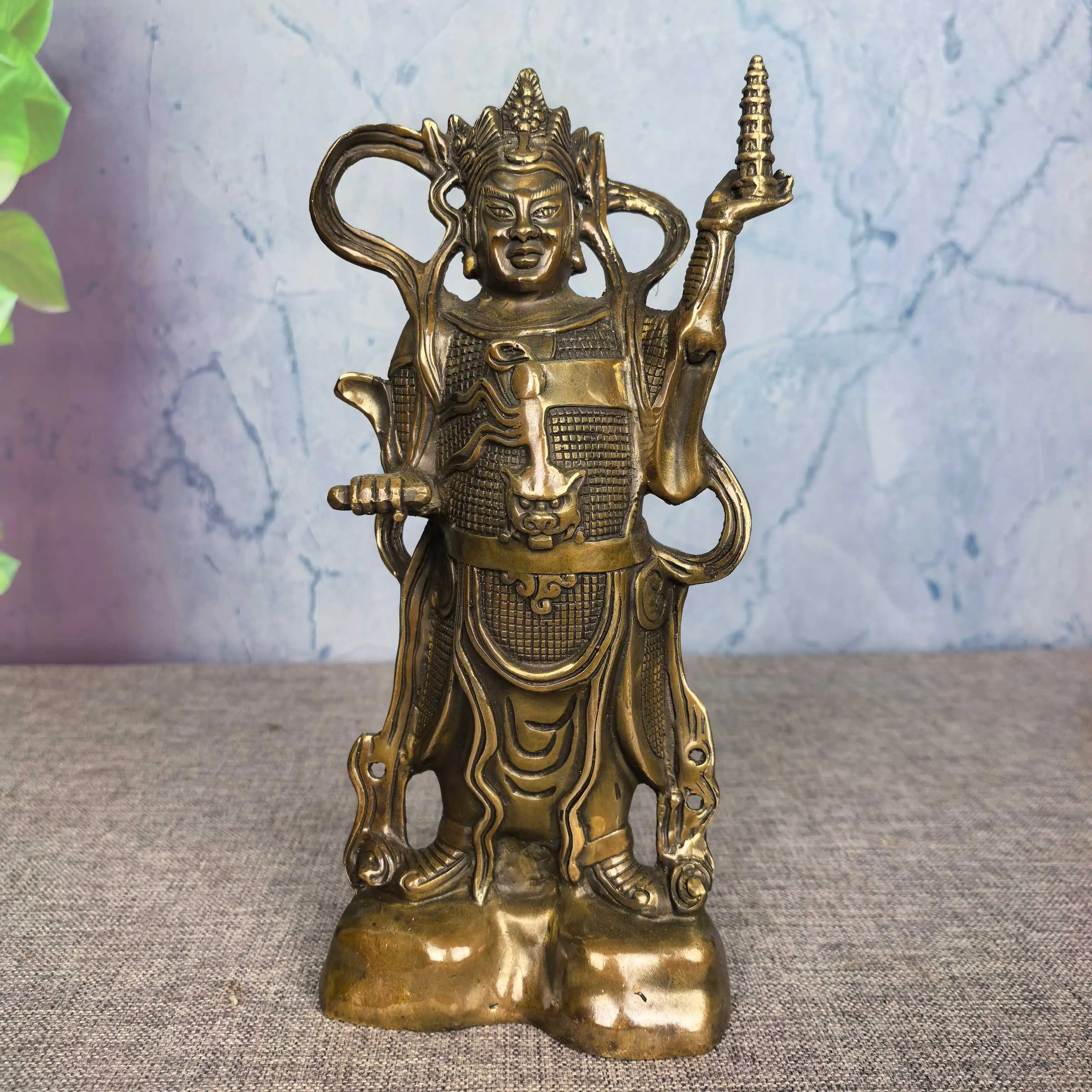 Old Brass Antique color Tota Kings  Li Jing stupa immortal Standing Buddha Study screen Amass wealth Ornaments